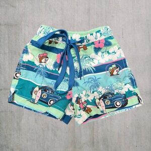 Bucee's Baby Swim Trunks 6-9M Blue Tie Waist Shorts Beaver Surf Hawaii Style